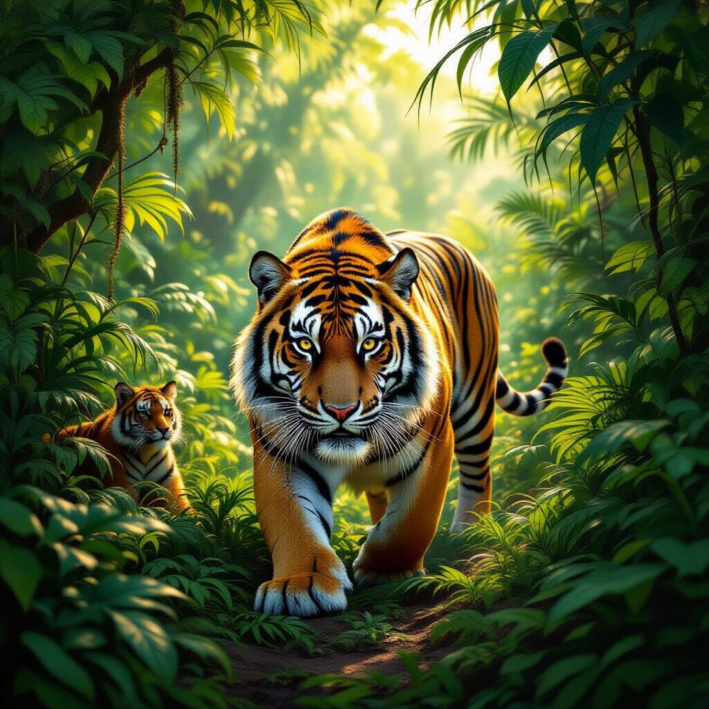 Hyperrealistic Jungle Scene with Tiger Emerging