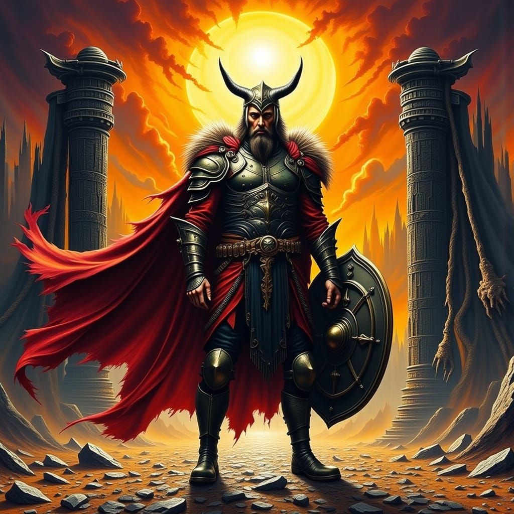 Viking Warrior on Road to Valhalla in Heavy Metal Style