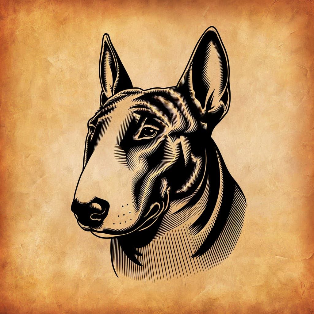 Fierce Blackwork Bull Terrier Portrait Tattoo