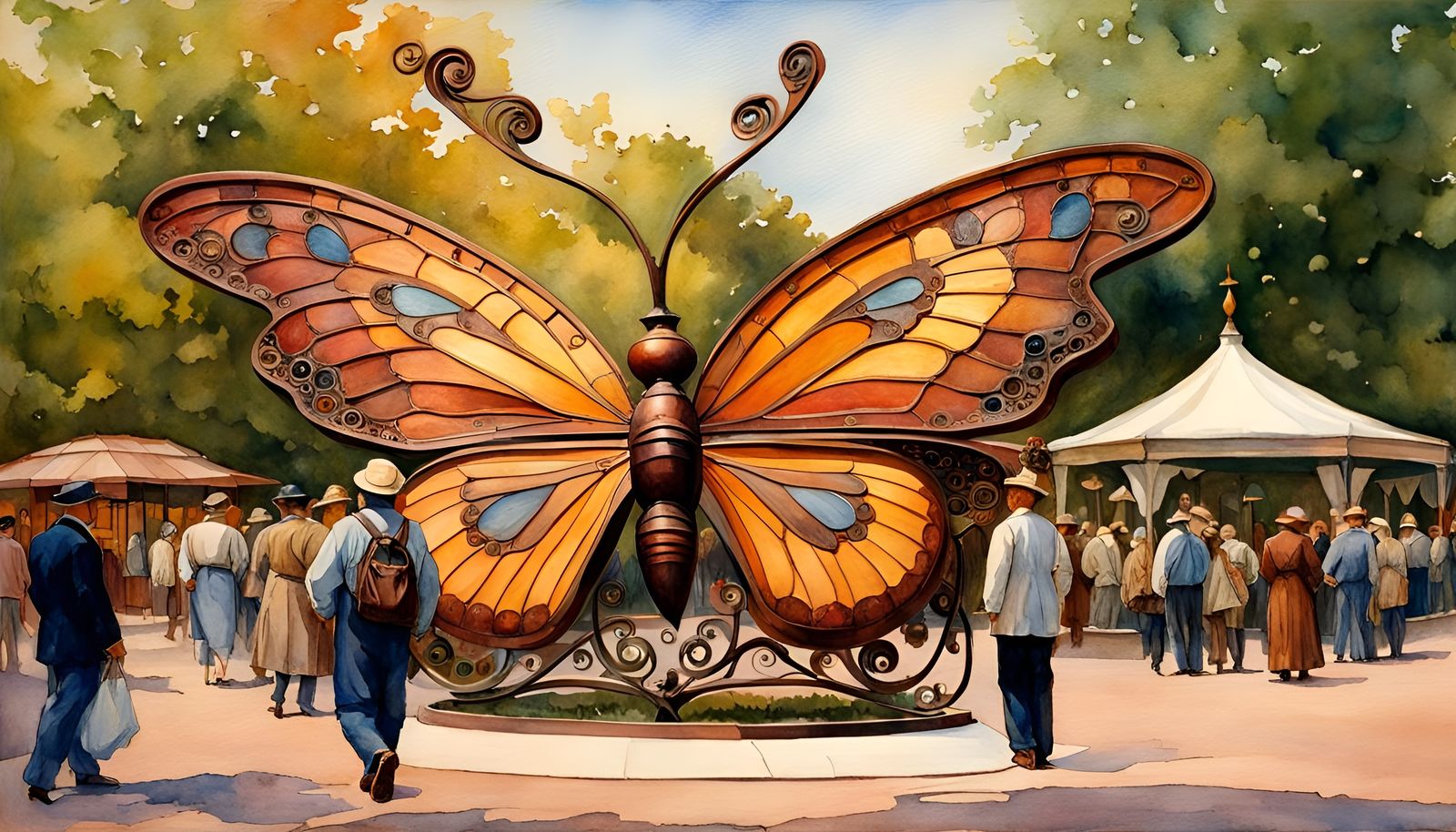 Intricate Iron Butterfly Sculpture in Town Square