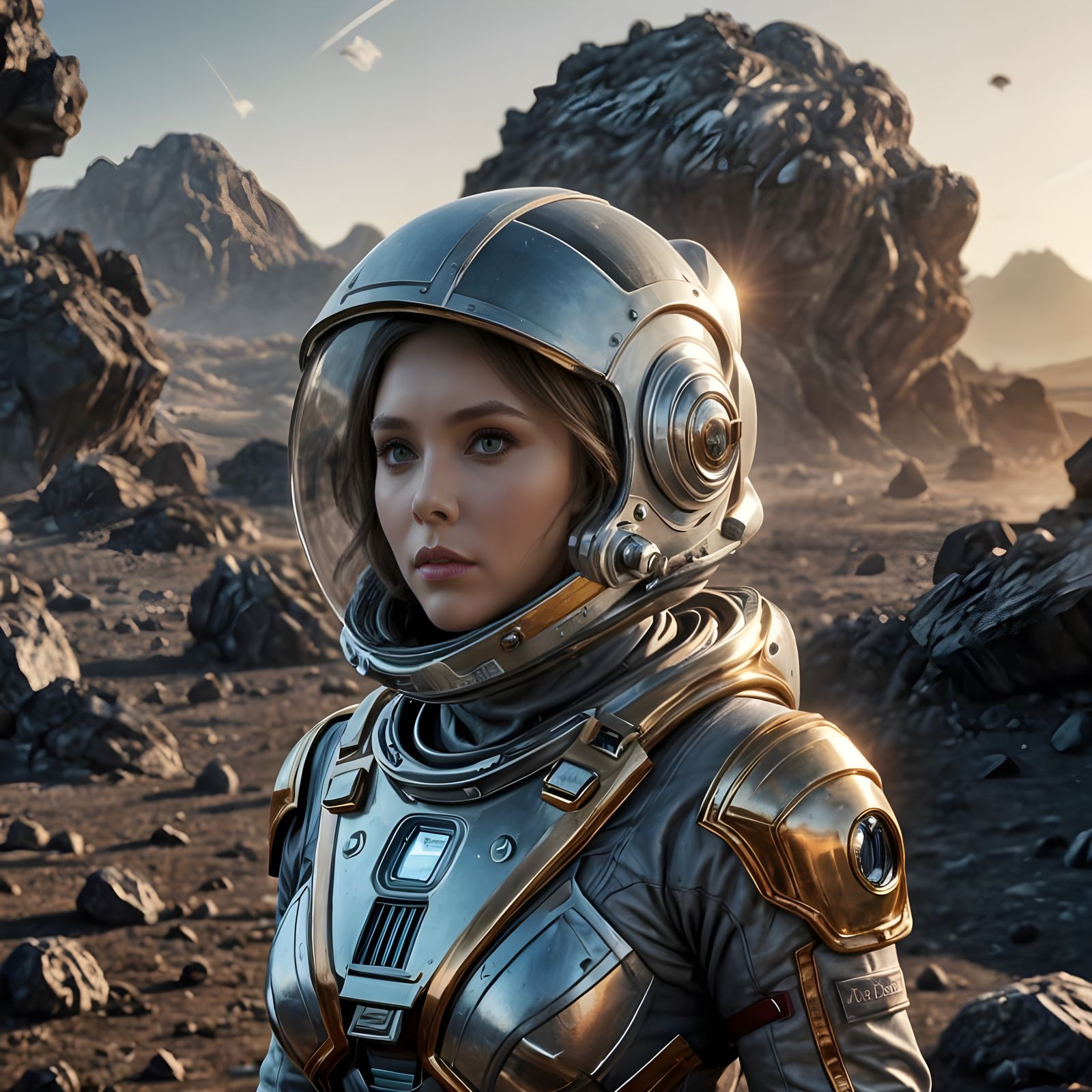 Astronaut Elizabeth Olsen on a Barren Planet in Hyper Realis...
