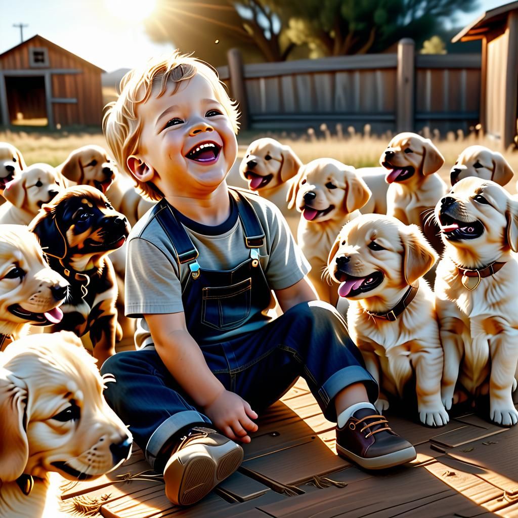 Toddler Glee: Puppies Shower Boy with Kisses
