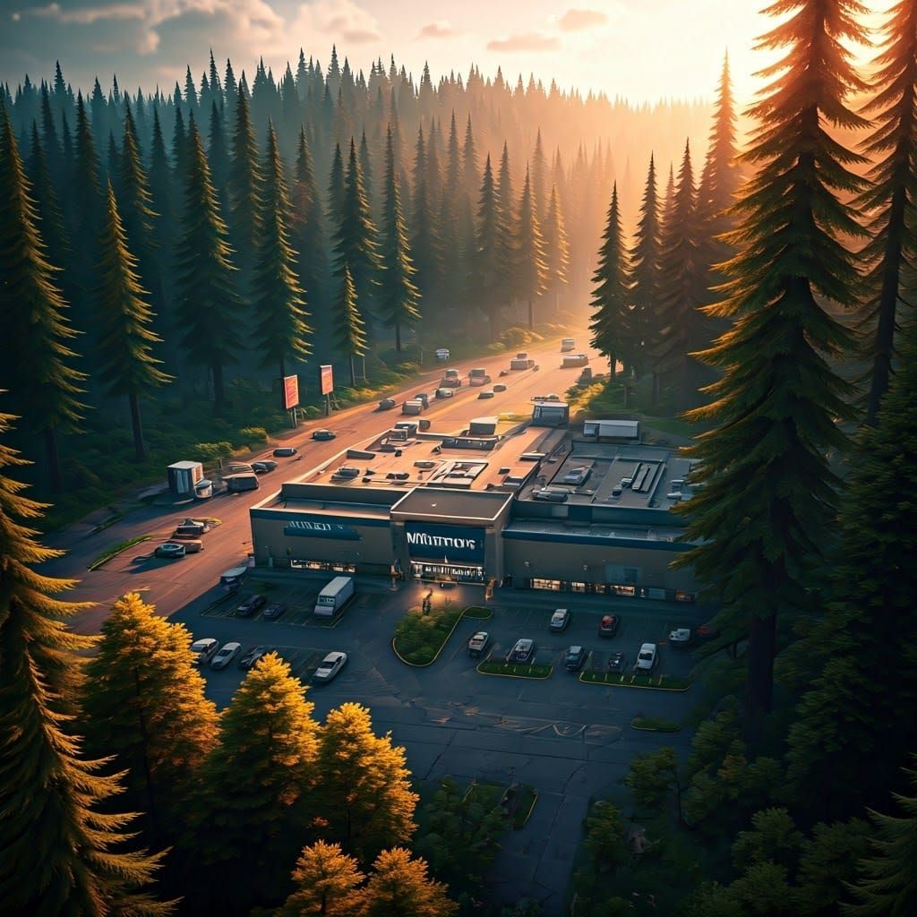 Enchanted Forest Metropolis in Warm Golden Light