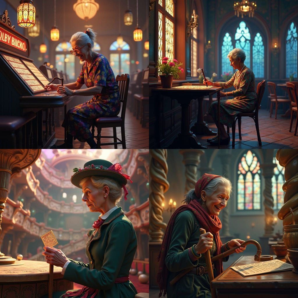 Old Lady Wins Big in Whimsical Bingo Scene
