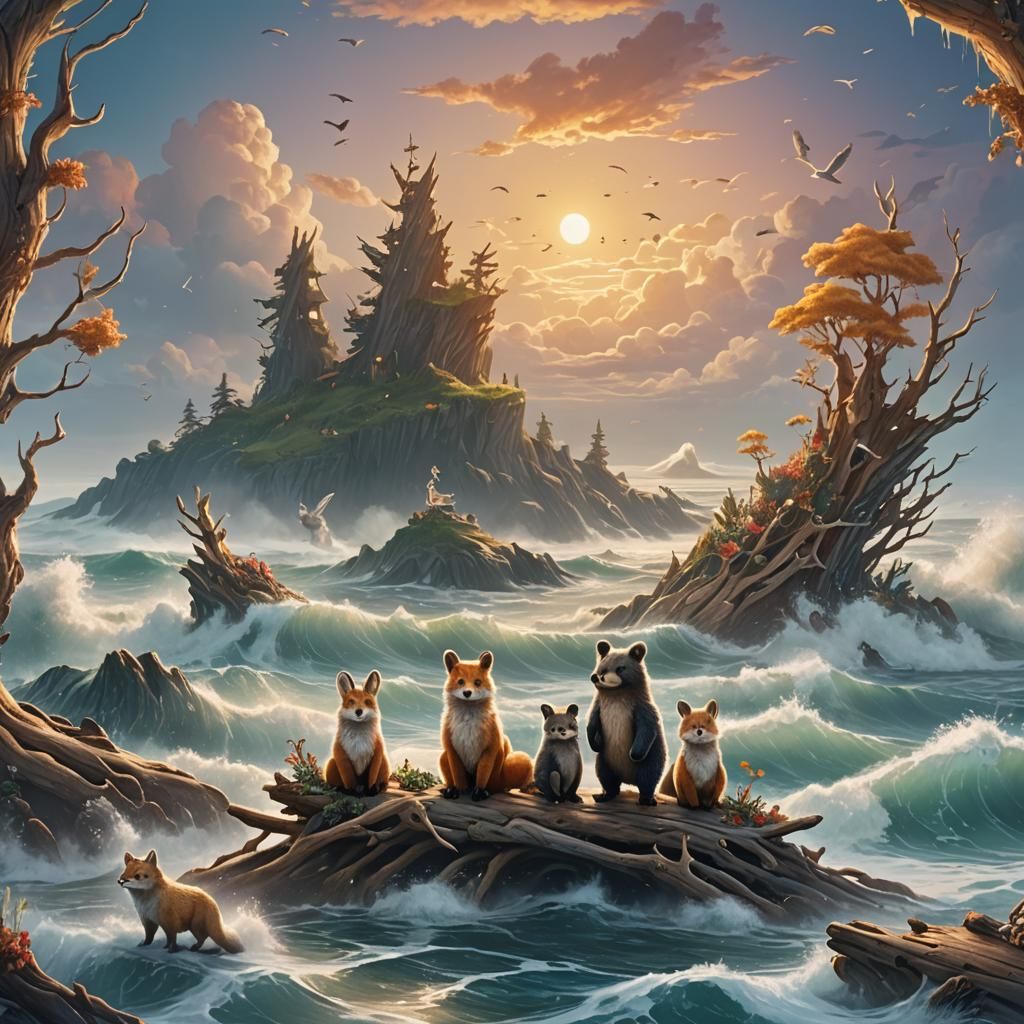 Animals on Driftwood: Fantastical Oceanic Concept Art