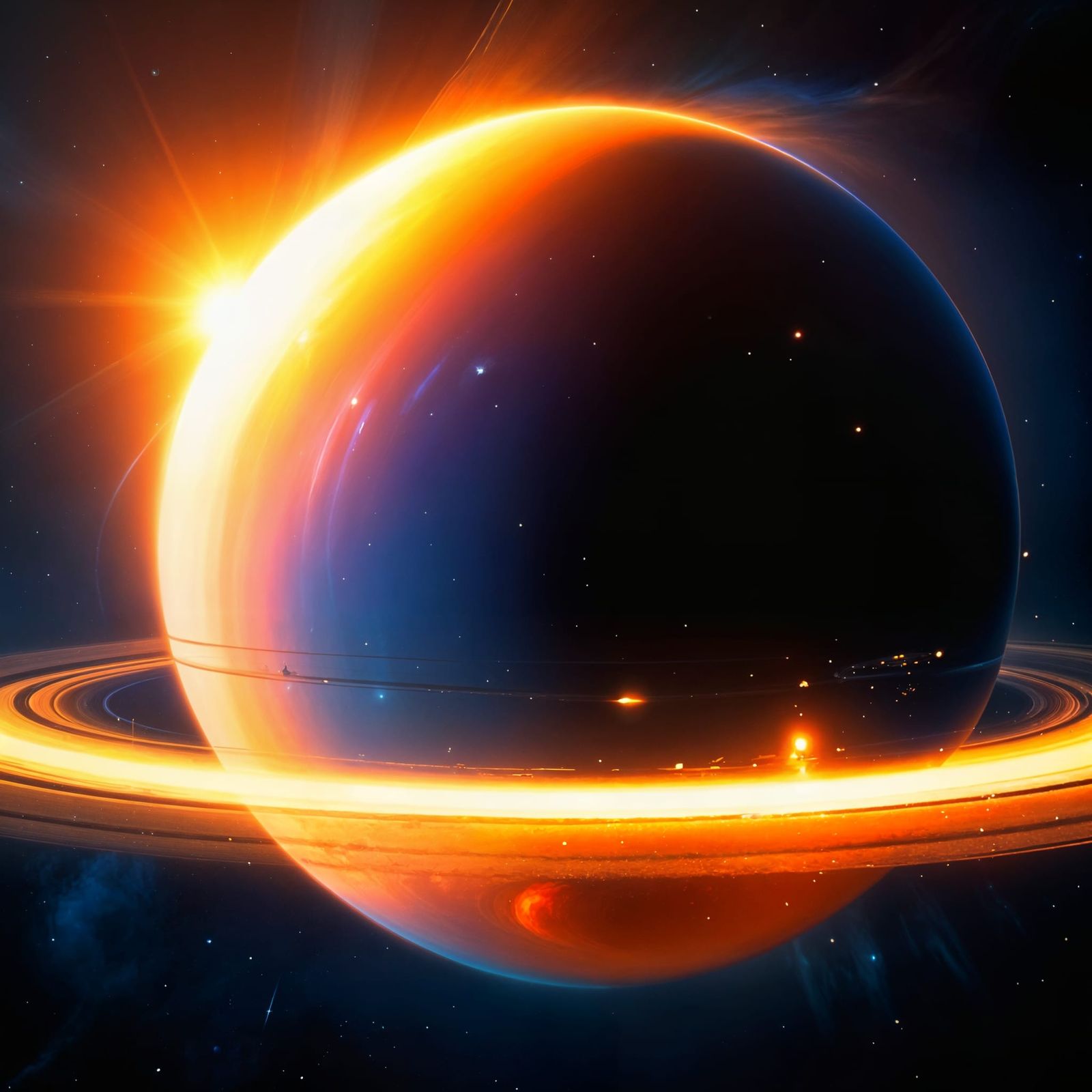 Surreal Cosmic Scene of Saturn on Fire in a Vibrant, Highly ...