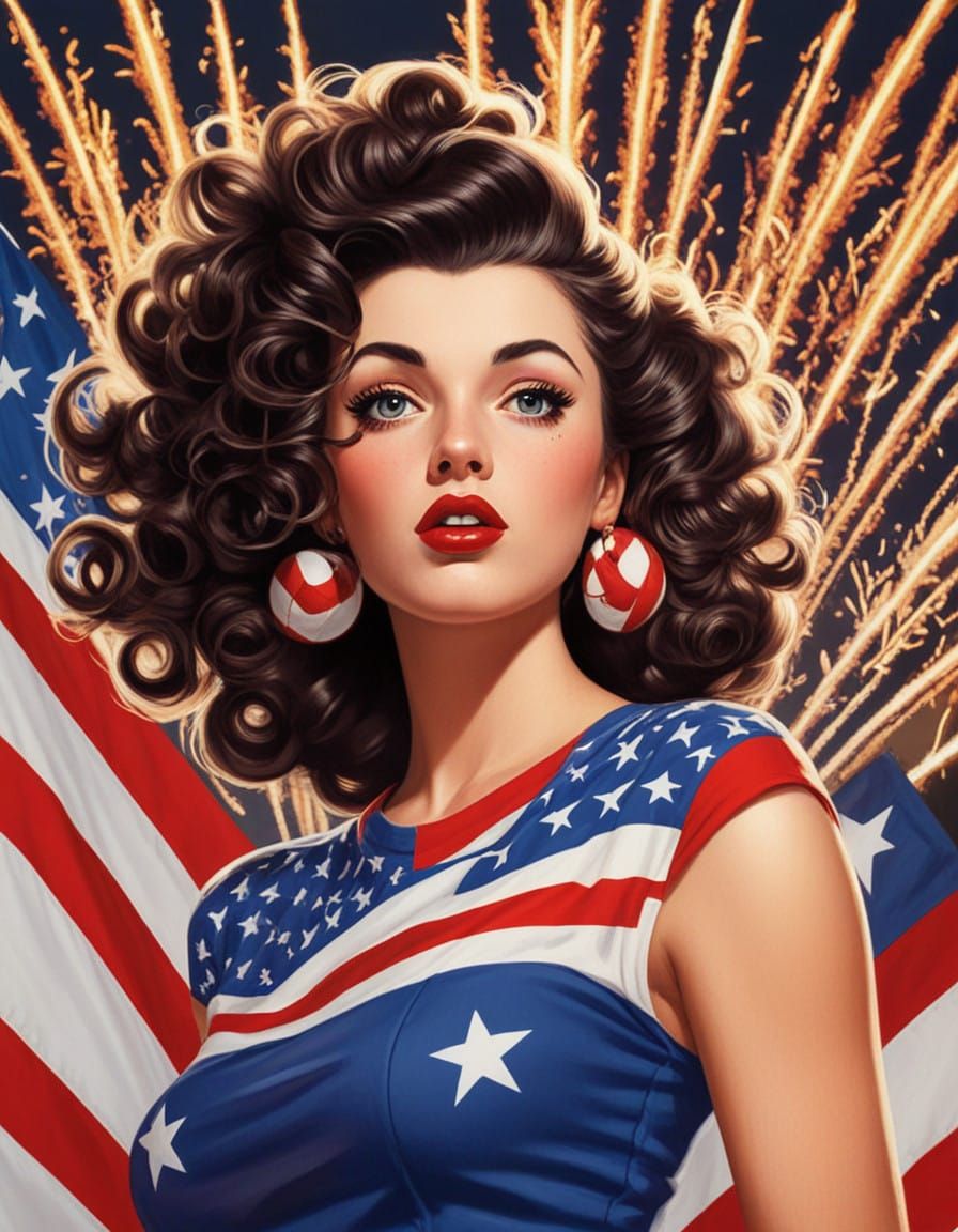 Patriotic Pinup Girl in 1940s Style