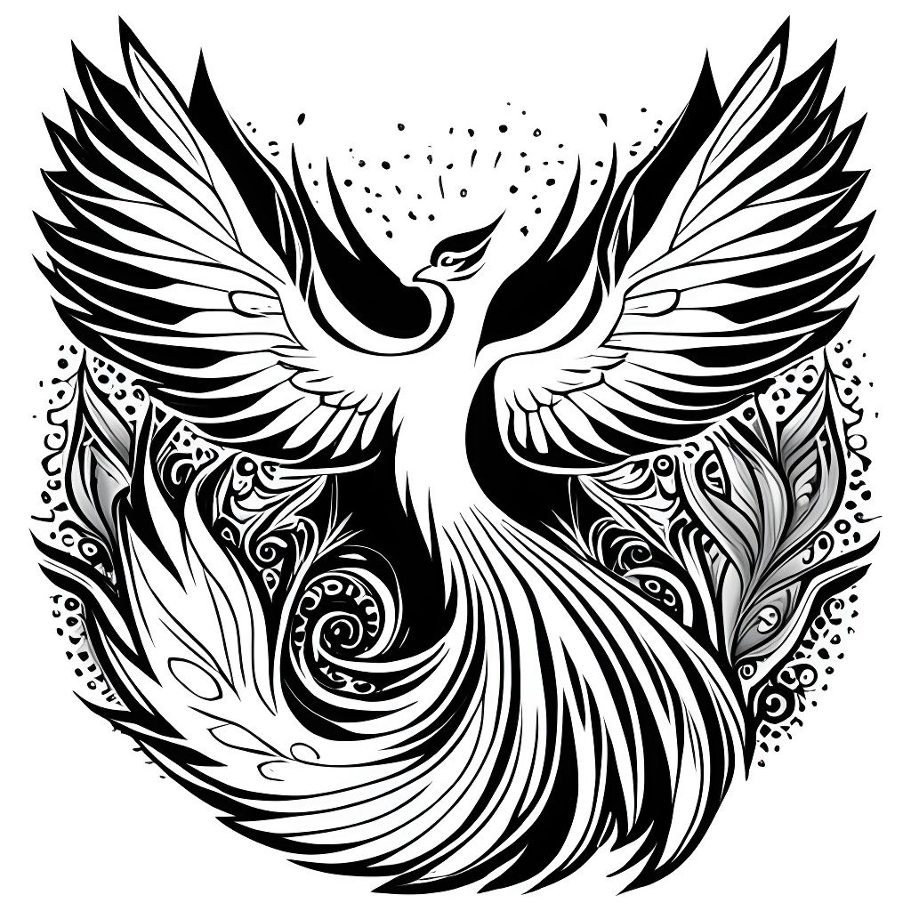 Majestic Phoenix Rising: Black and White Coloring Page