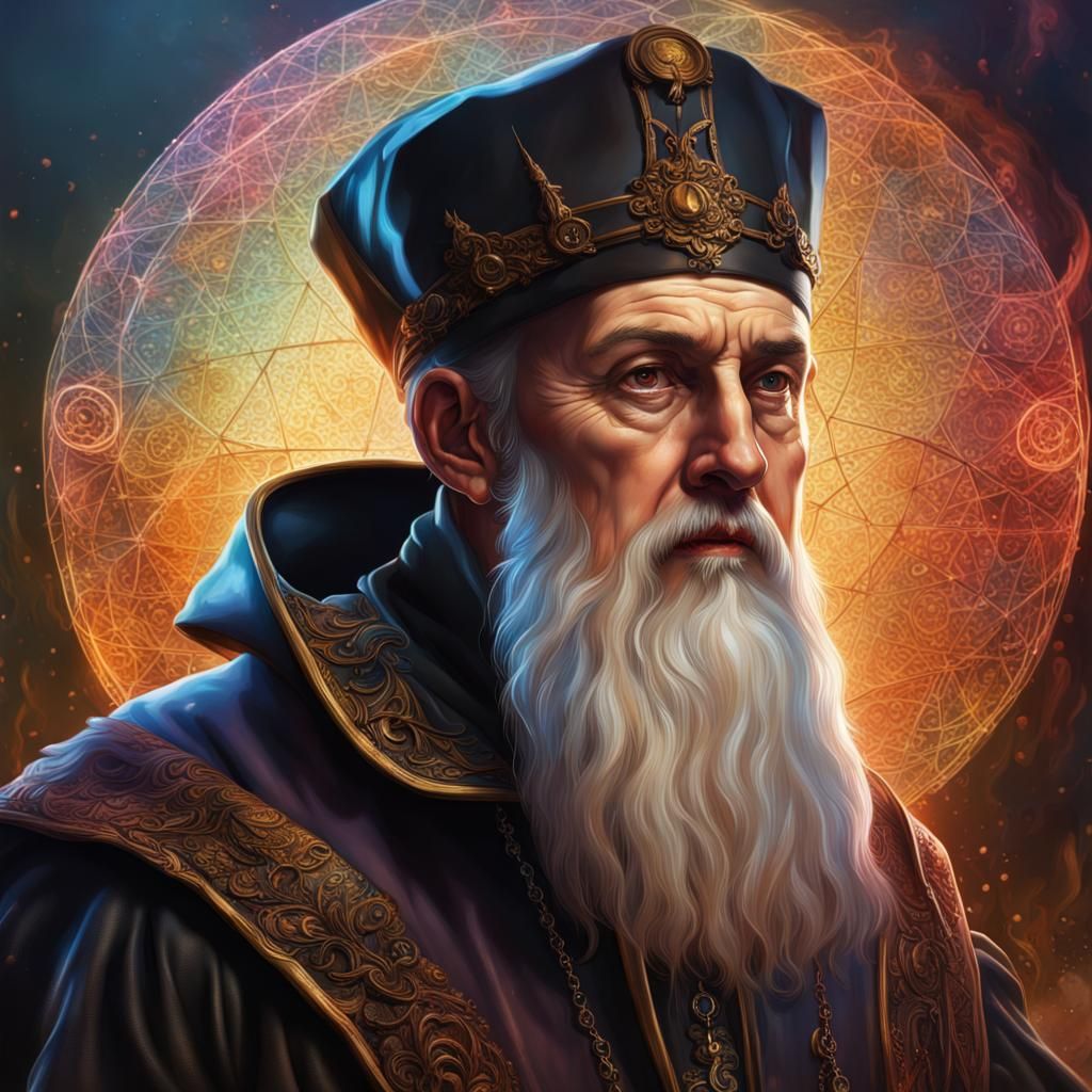 Hyperrealistic Portrait of John Dee in Splash Art