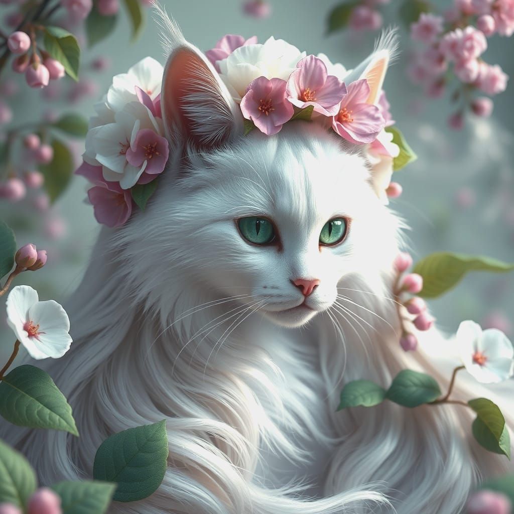 Whimsical Feline Floral Princess in a Fantastical Setting