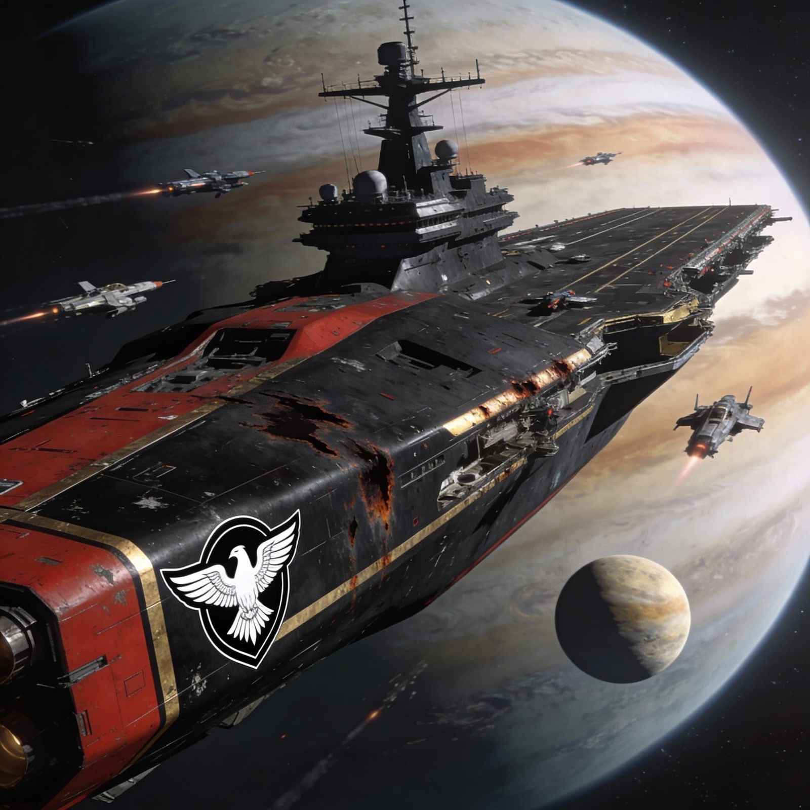 Brutalist Sci-Fi Carrier Orbits Gas Giant