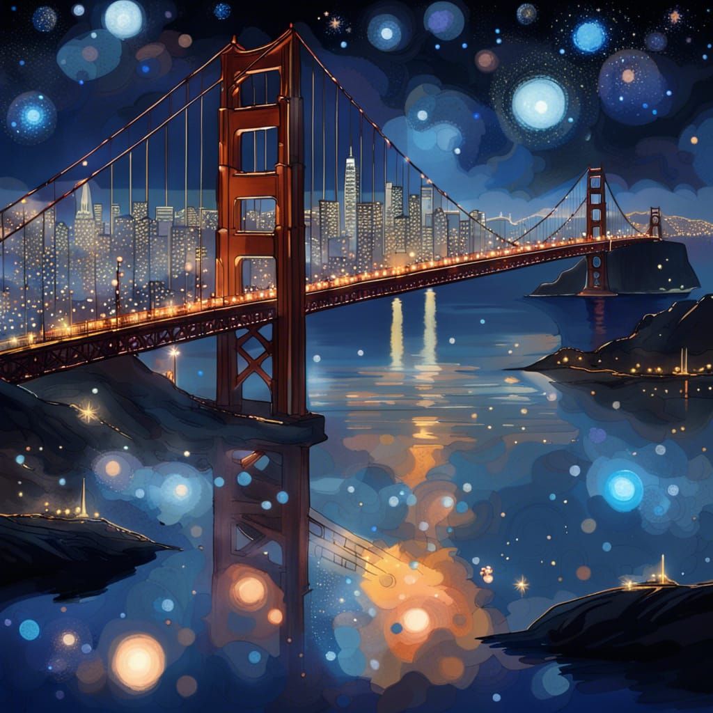 San Fransokyo Night Skyline with Stars