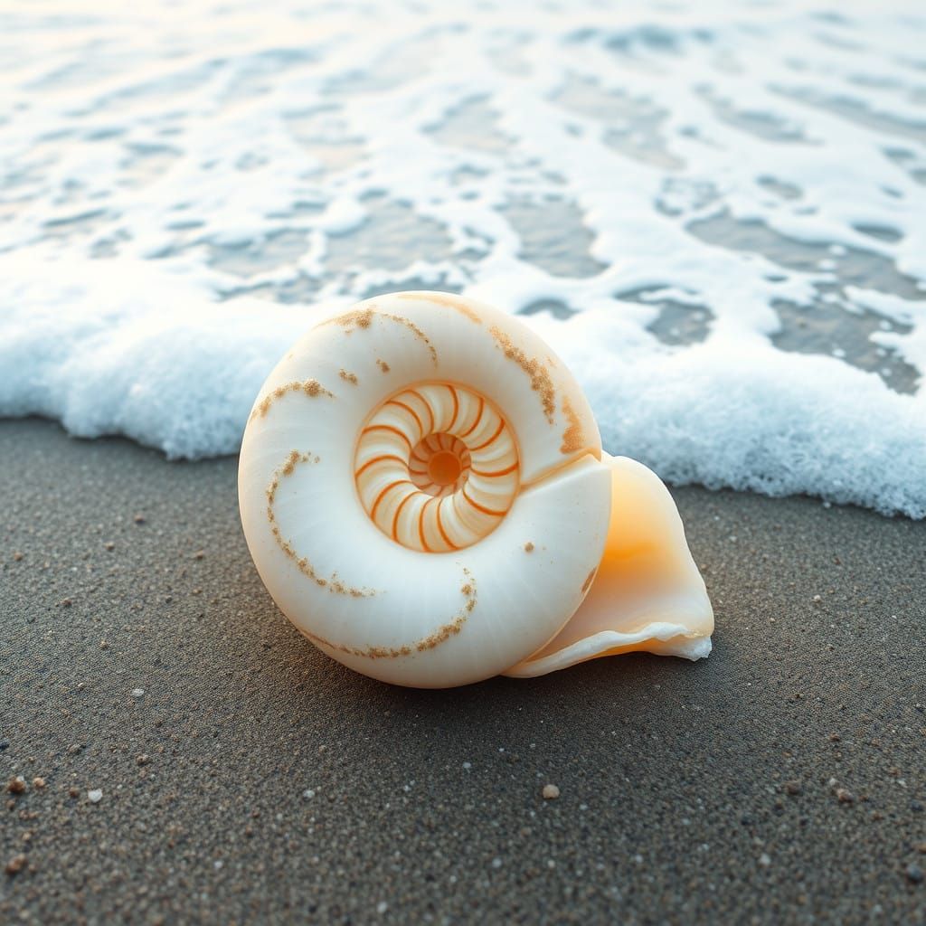 Nautilus Shell in Perfect Harmony with Ocean Waves
