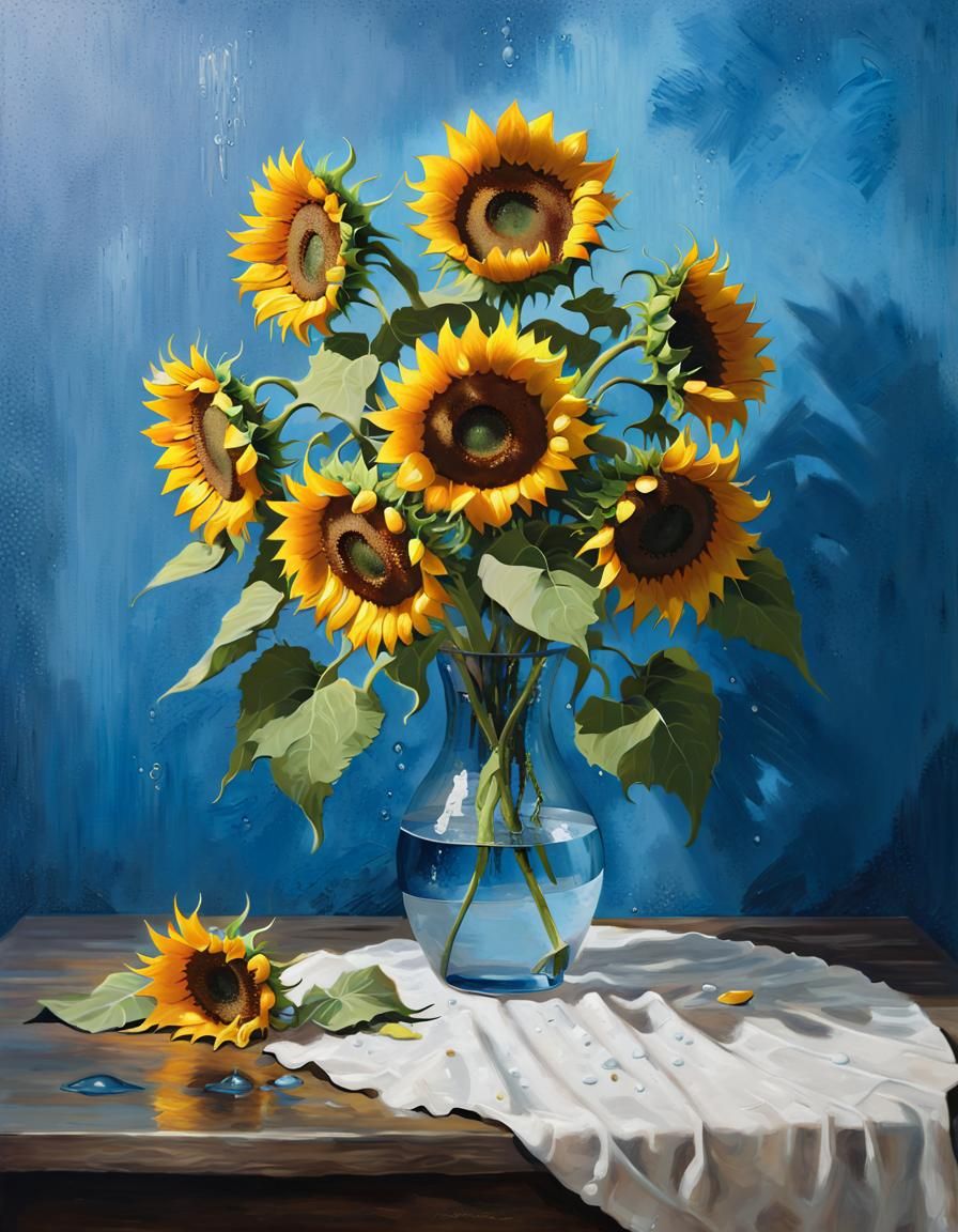 Sunflowers in Vase Still Life Painting