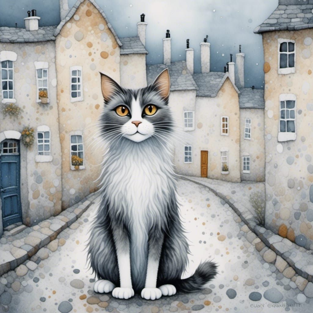 Detailed Alley Cat Portrait with Giant Eyes