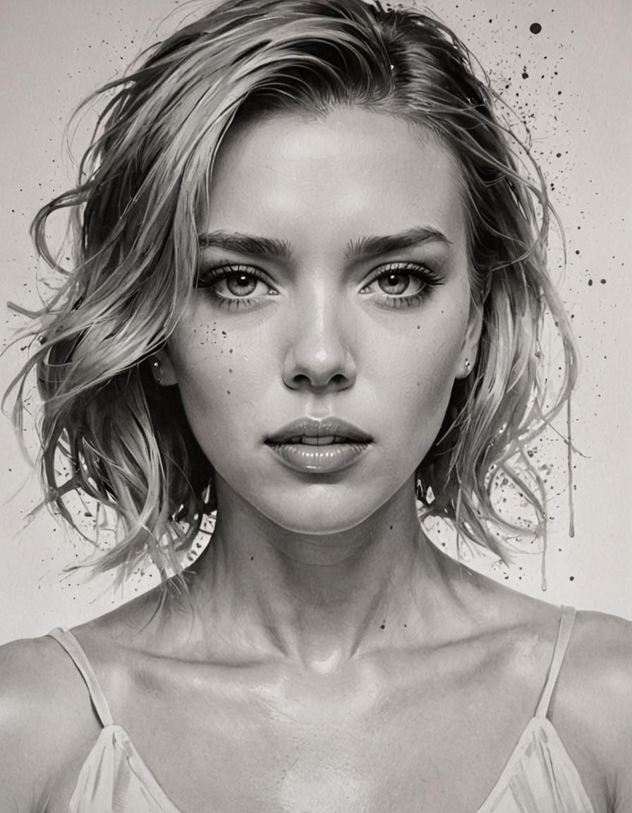 Striking Black and White Portrait with Watercolor Accents