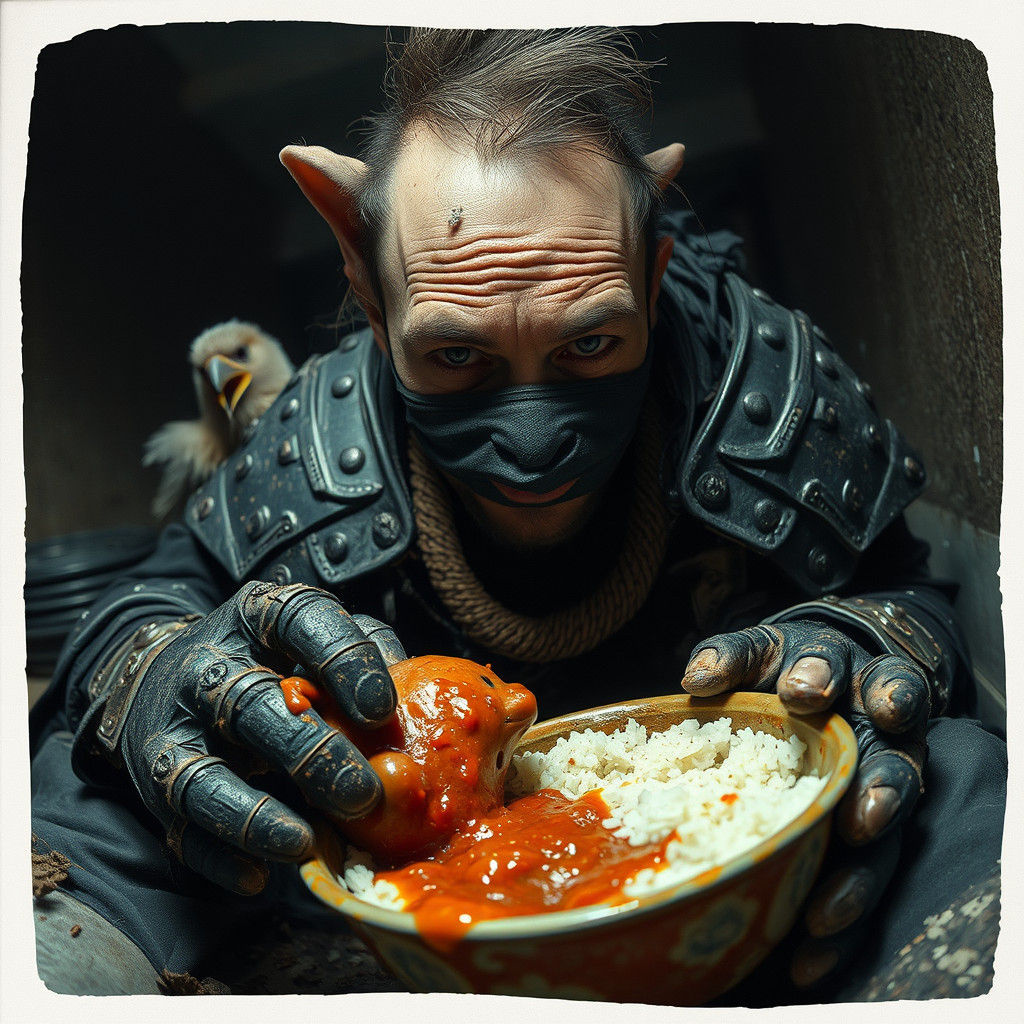 Distorted Polaroid of Hobo Lord with Freaking Bird