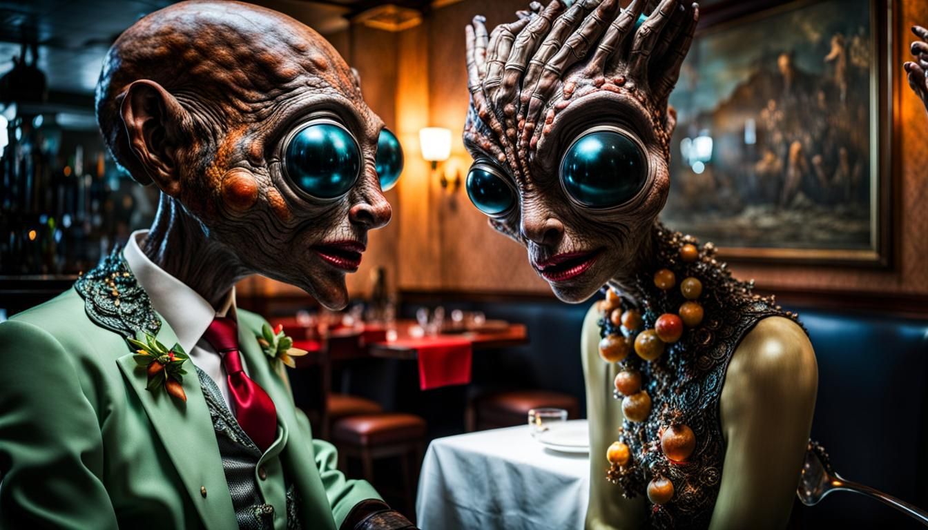 Surreal Restaurant: Alien Celebration in Hyperrealistic Phot...