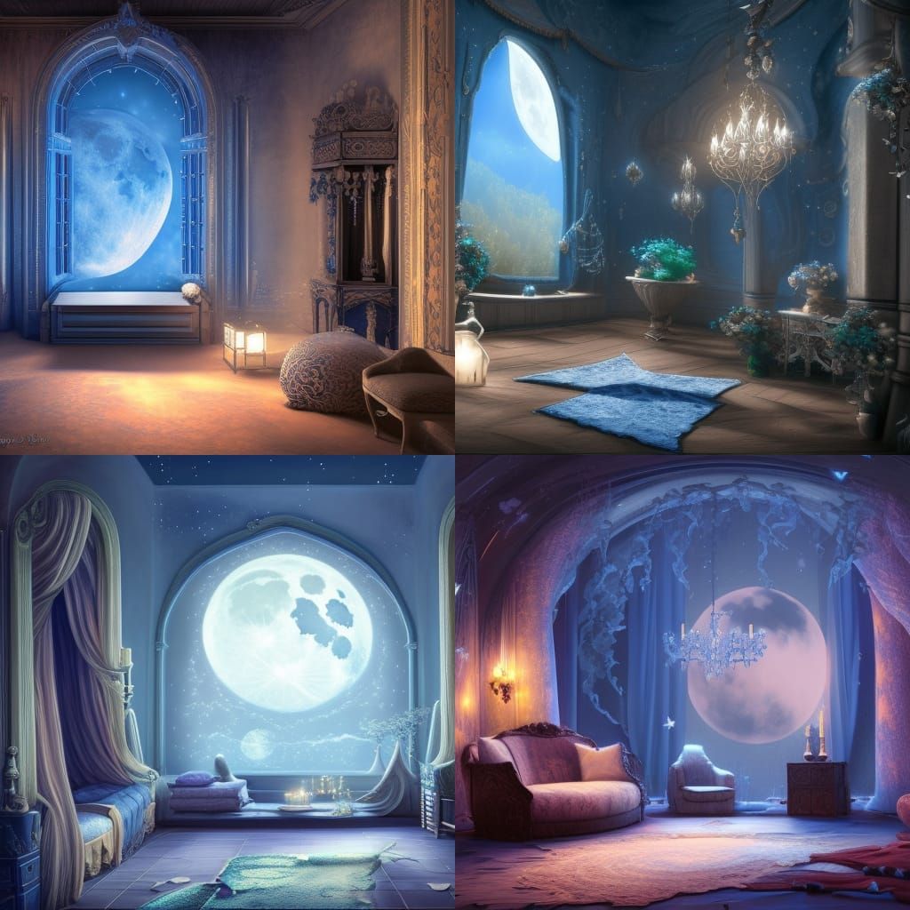 Romantic Room with Moon and Stars in Digital Art