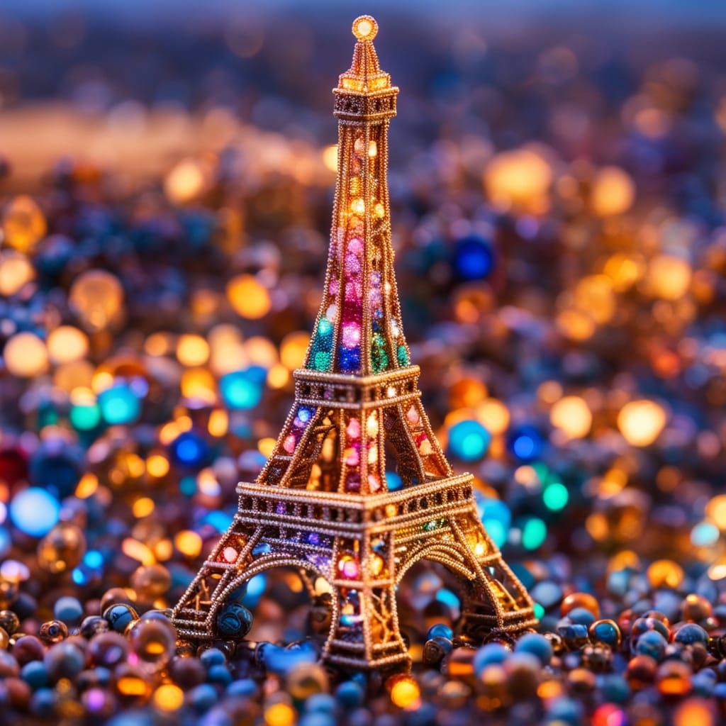 Eiffel Tower and Skyline in Vibrant Bead Art
