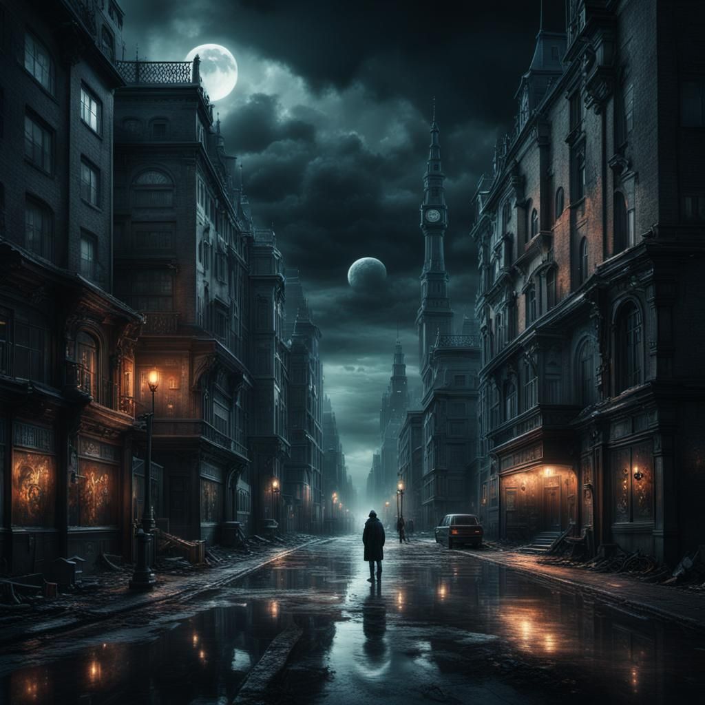 Whimsical Urban Dark Art in Surreal Style