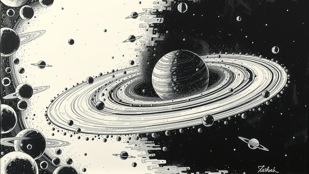 Saturn as Ink Sketch in Beksiński Style