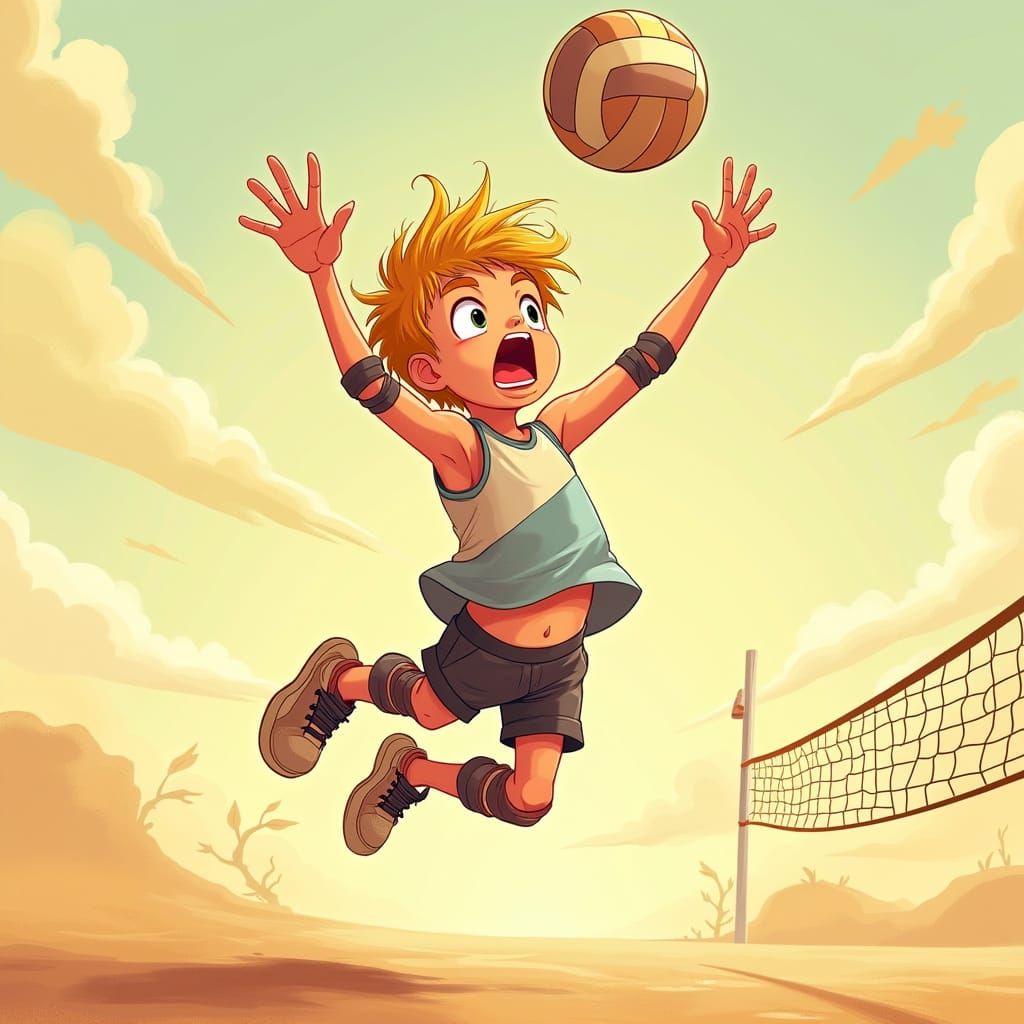 Vibrant Cartoon Volleyball Player in Action