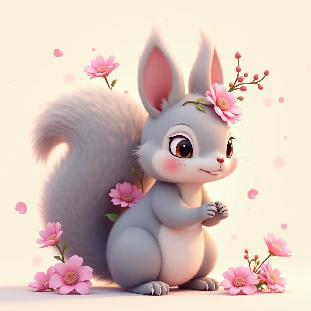 Whimsical Squirrel Adorned with Vibrant Floral Ensemble in S...