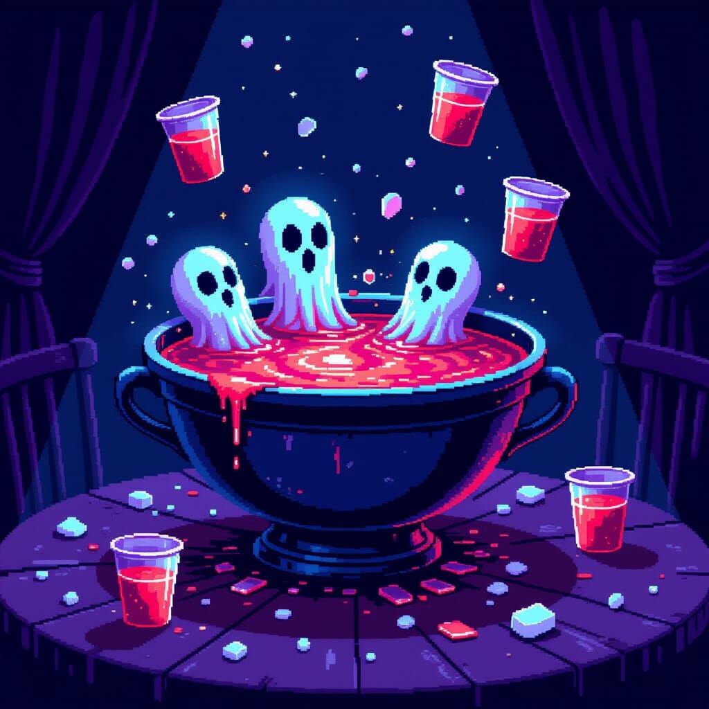 Haunted Prom Punch Bowl in 8-Bit Pixel Art Style