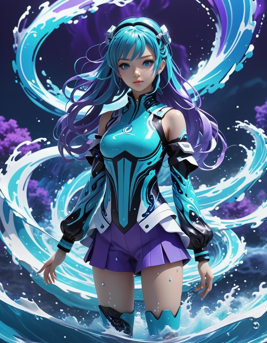 Aquarius Anime Girl in Futuristic 3D Art