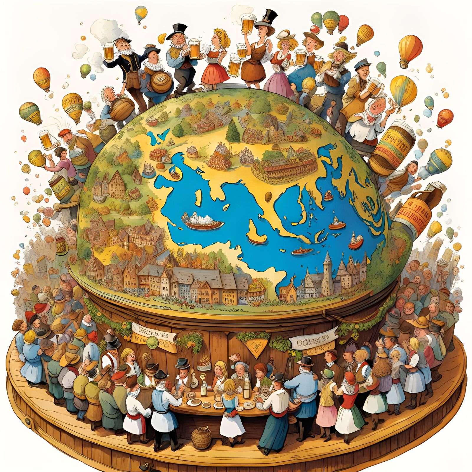 Whimsical Globe of Beer Festivals in Watercolor