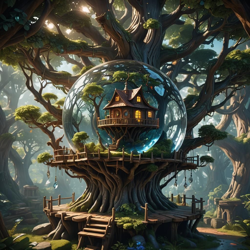 Treehouse Inside Crystal Sphere: Fantasy Concept Art