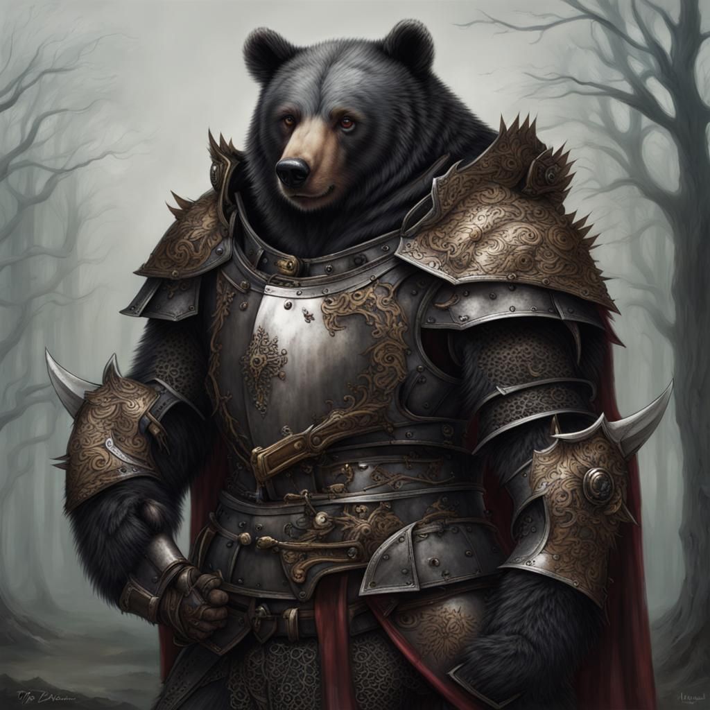 Armored Bear in Gothic High Fantasy Style