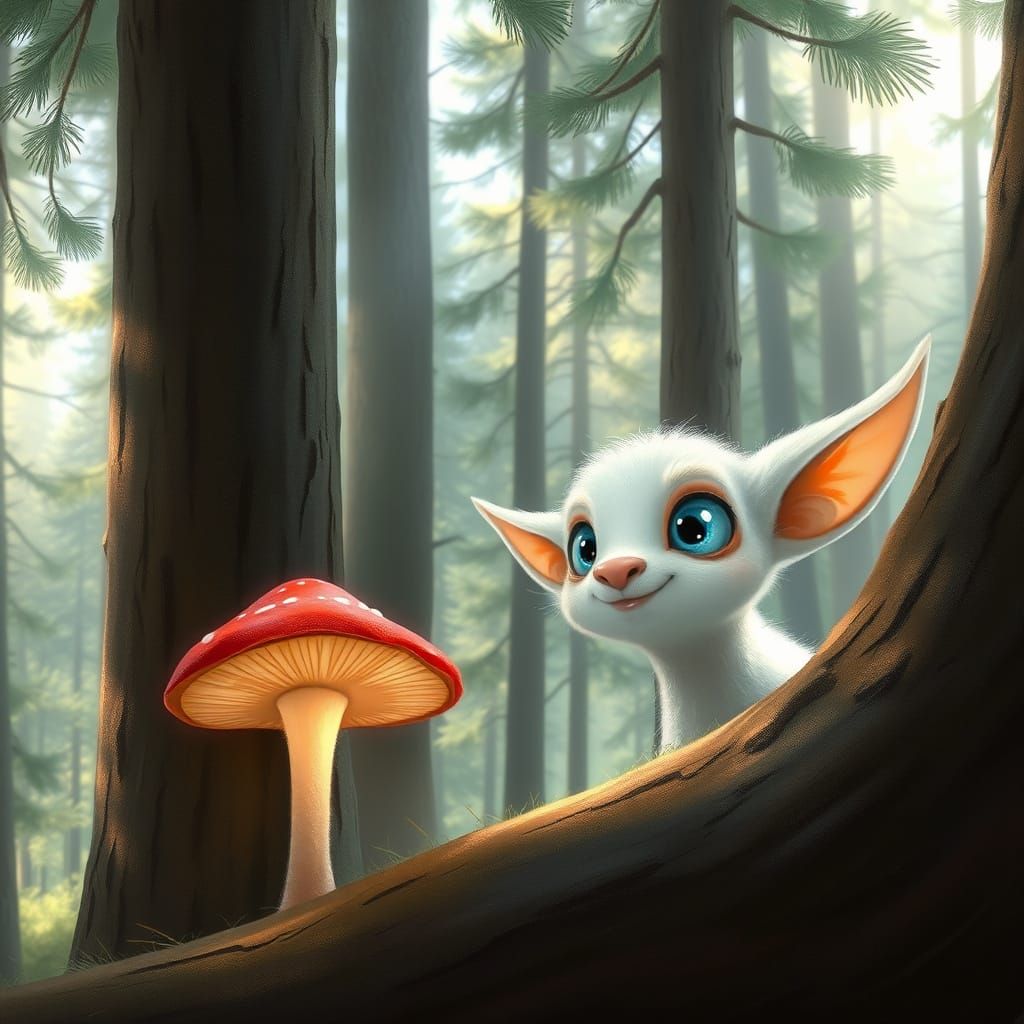 Whimsical Pine Forest Creature with Enchanted Eyes and Subtl...