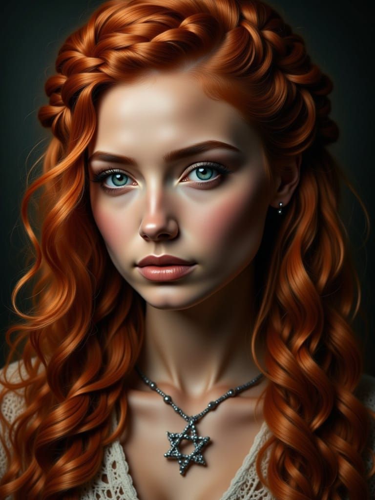 Glowing Portrait of a Braided Woman in Amber and Hazel Tones
