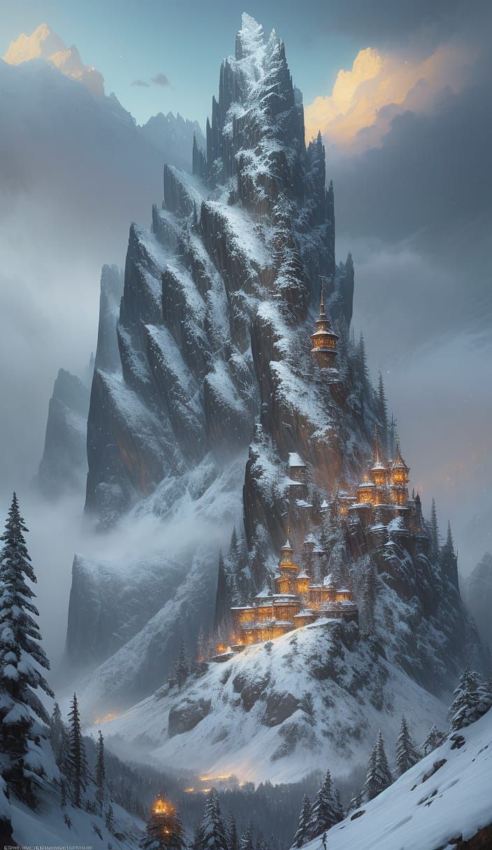 Snowy Mountain Ridge Inspired by Digital Art Trends