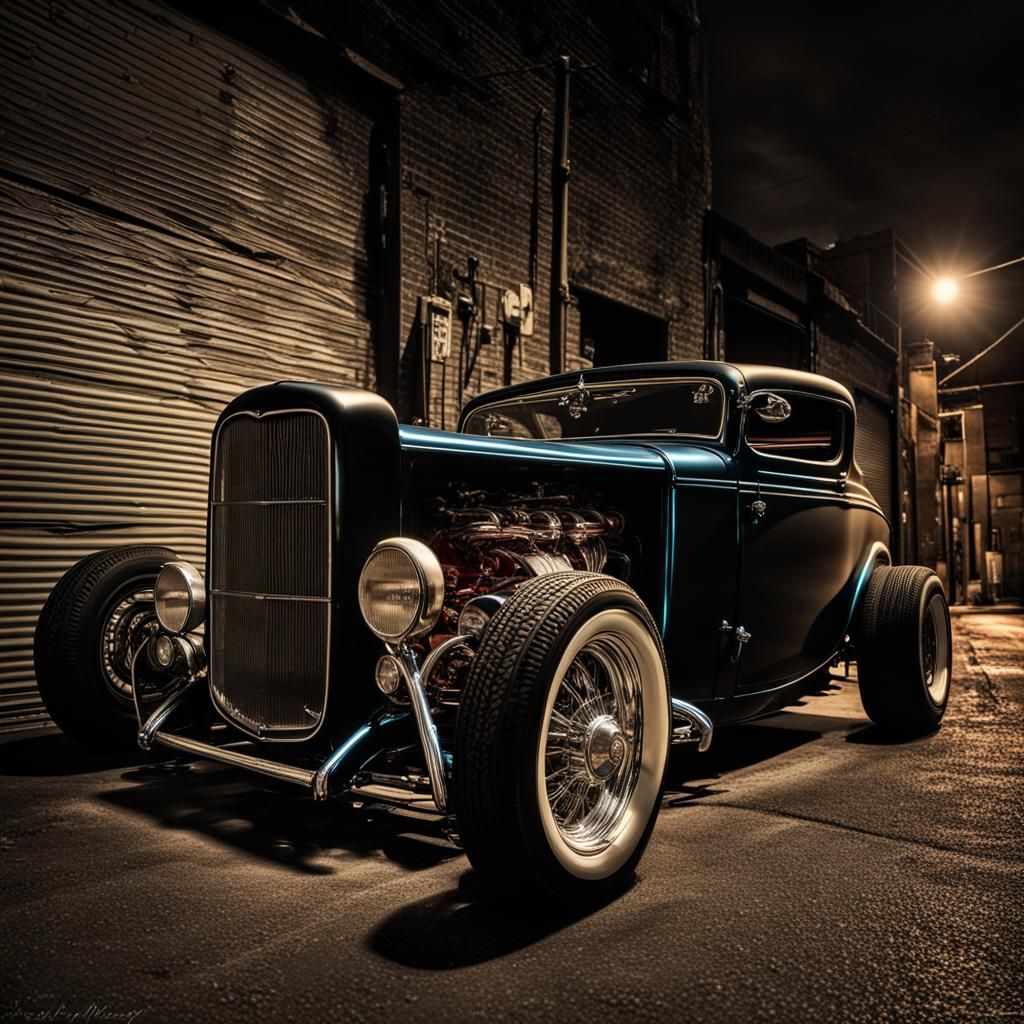 1932 Ford Hot Rod in Moody Alleyway
