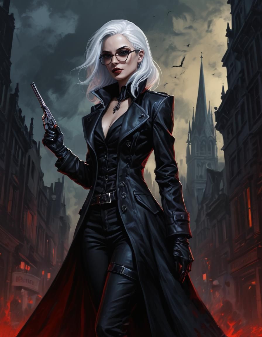 Dark Fantasy Vampire Detective in Gothic Acrylic Art