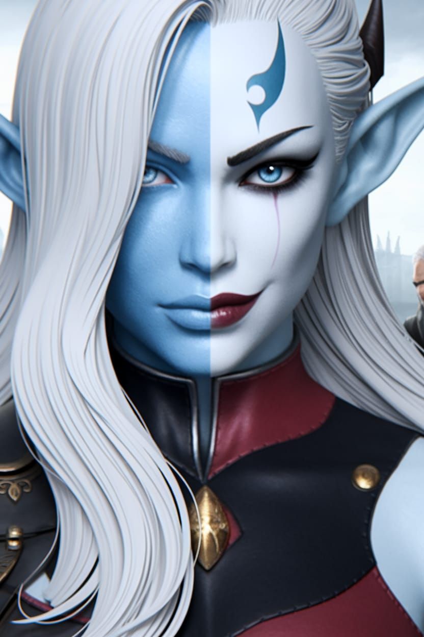 Elven Demon Duality in Ethereal Landscape