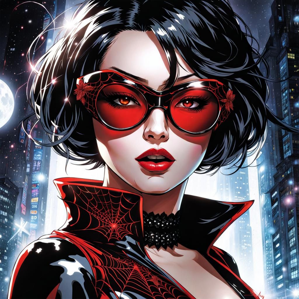 Gothic Japanese Spiderwoman in Latex, Splash Art