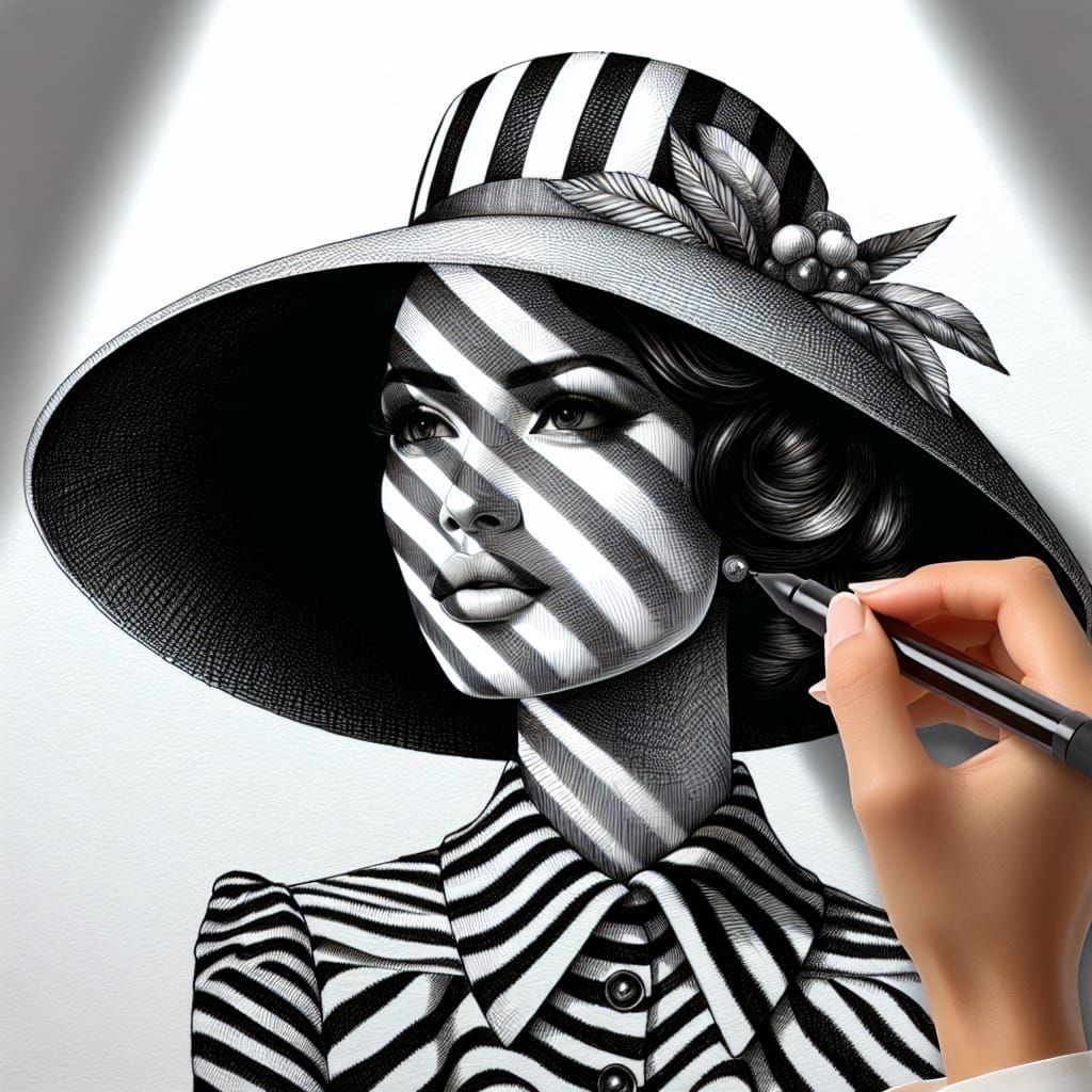 Vintage Glamour Portrait in Black and White Stripes