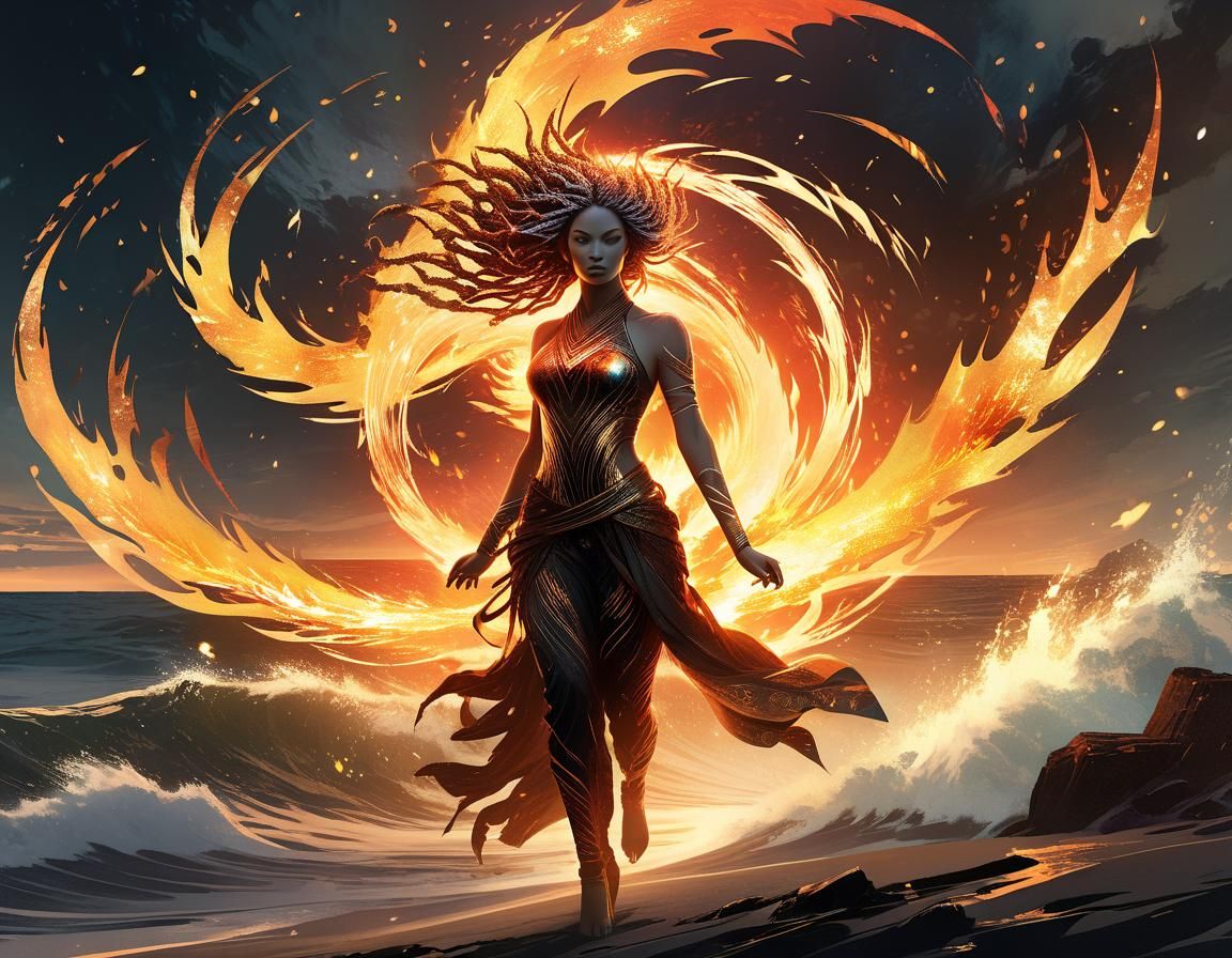 Fiery Astral Girl with Dreadlocks