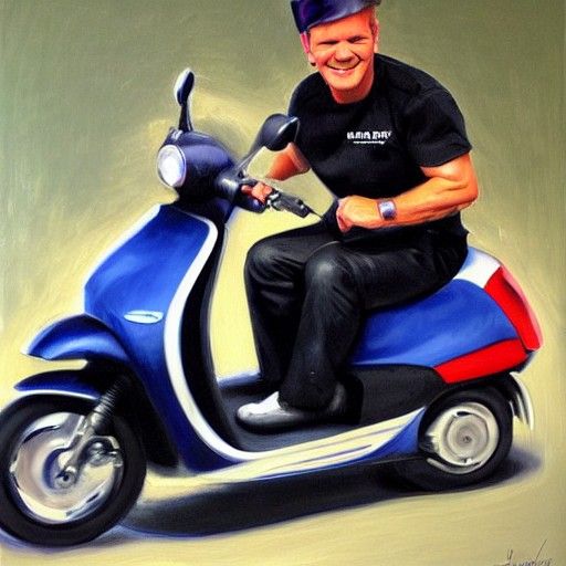 Gordon Ramsay Rides Scooter in Oil Painting