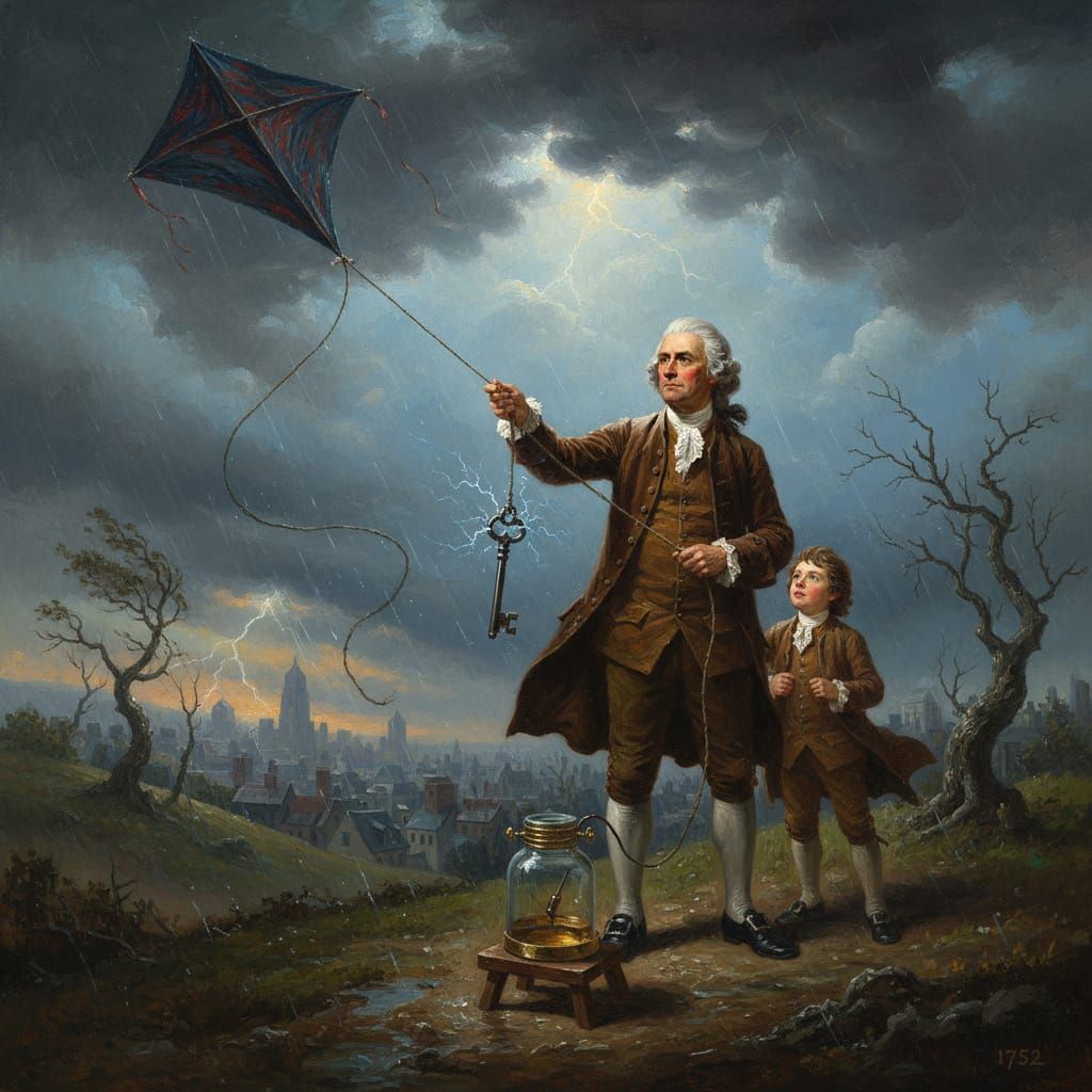 Ben Franklin's Kite Experiment in Stormy Philadelphia
