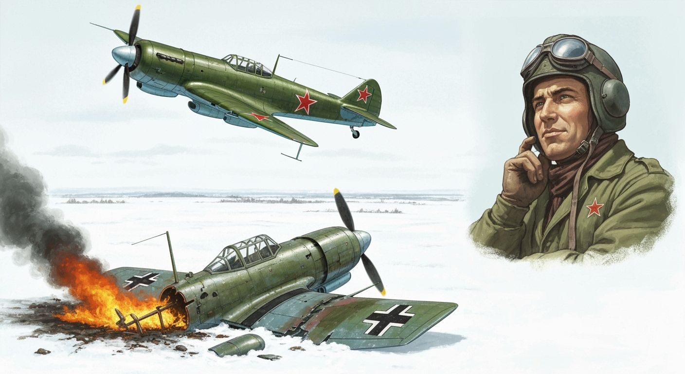 WWII Soviet Propaganda Poster with Burning Stuka Wreck