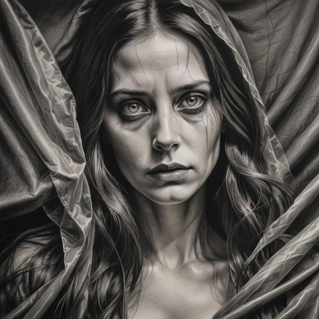 Ethereal Woman Portrait in Charcoal Drawing Style