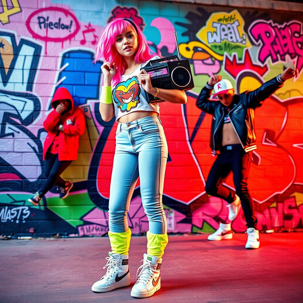 Synth Girl in Graffiti Alley, Digital Art