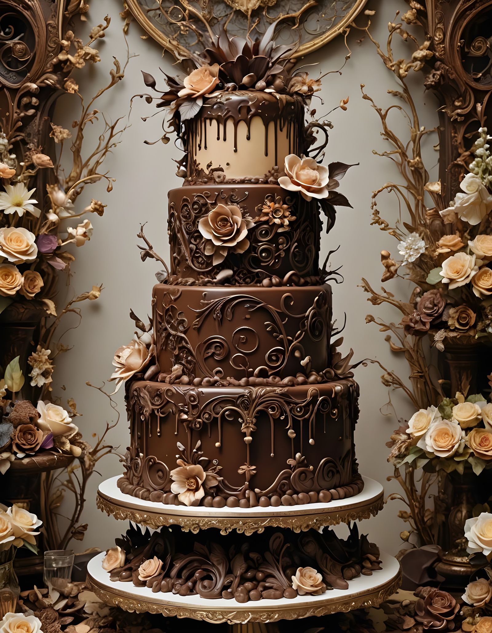 Exquisite White Chocolate Wedding Cake with Lace and Flowers