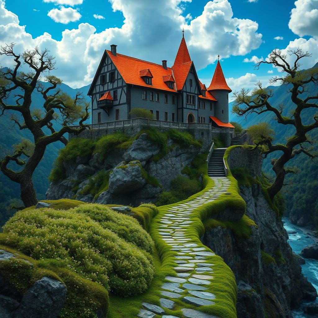 Fairytale Castle Amidst Whimsical Mountains