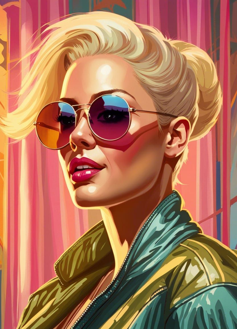 Comedic Portrait of Blond Woman with Bubblegum
